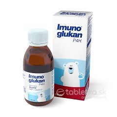 Fľa&scaron;a 120 ml a &scaron;katuľka Imunoglukan P4H sirup s obr&aacute;zkom pol&aacute;rneho medveďa. Obsahuje vitam&iacute;n C, podporuje imunitu.