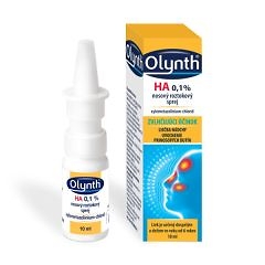 Fľaša Olynth HA 0,1 % sprej do nosa 10 ml a balenie, určené na uvoľnenie nosa pre dospelých a deti od 6 rokov.