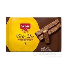 Sch&auml;r Twin Bar bezlepkov&eacute; čokol&aacute;dov&eacute; obl&aacute;tky 64,5g - tri balenia s dvoma opl&aacute;tkami na obale, produkt pre bezlepkov&uacute; di&eacute;tu.