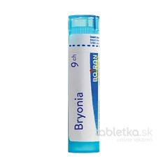 Modrý a biely valcovitý obal s označením Bryonia 9CH 4g obsahuje homeopatické granule od firmy BOIRON na úľavu.