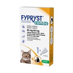 Balenie Fypryst Combo mačky a fretky 0,5 ml, údaje o dávkovaní, návod na použitie, obrázky mačky a fretky.