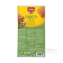 Predn&aacute; strana obalu Sch&auml;r CIABATTA RUSTICA žemle 4x50g, foto v&yacute;robku, zoznam surov&iacute;n, v&yacute;živov&eacute; &uacute;daje a logo bez lepku.