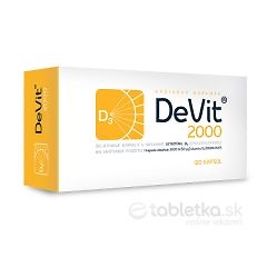 DeVit 2000, 120 kapsúl - doplnok stravy s vitamínom D3 (cholekalciferol) určený na denné užívanie.