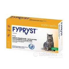 Fypryst SPOT-ON cat (50mg) 0,5ml v balení s obrázkom mačky, dávkovaním a čitateľným českým aj slovenským textom.