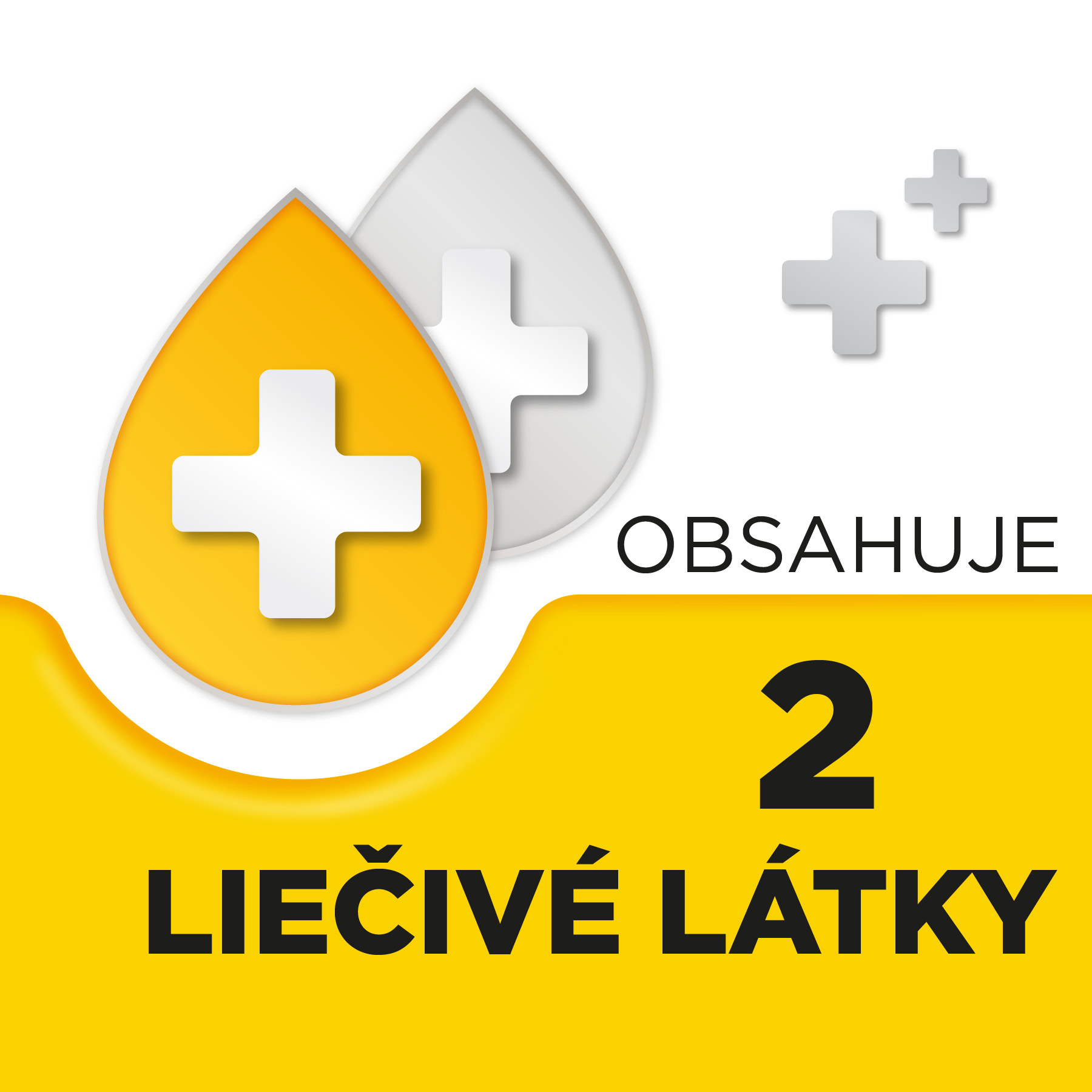 5909990645169_SI-5 Grafika Strepsils Med a Citrón 36 pastiliek, dve ikony kvapiek s bielym krížom, text "Obsahuje 2 liečivé látky" na žltom a bielom pozadí.