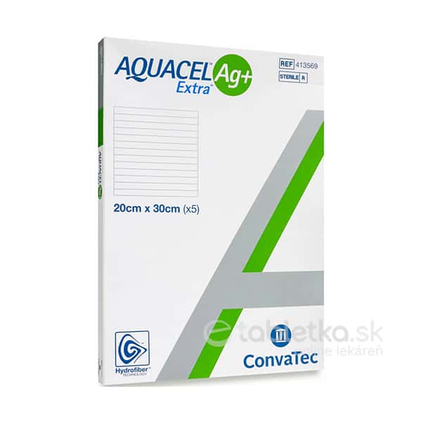 E-shop AQUACEL Ag+ Extra krytie na rany so striebrom so zosilneným účinkom, 20x30 cm, 1x5 ks