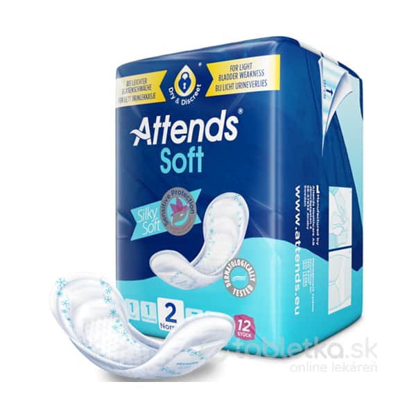 E-shop ATTENDS Soft Normal 2 ženské inkontinenčné vložky, savosť 449 ml, veľkosť 26,5 cm, 1x12 ks