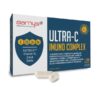 Krabička Barny's ULTRA-C IMUNO COMPLEX 30 cps a dve biele kapsuly. Na obale je uvedený obsah vitamínu C, D3, zinku a selénu.