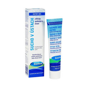 40 ml tuba BioXtra ústneho gélu na suché ústa, modro-biele balenie, viacjazyčné označenie.