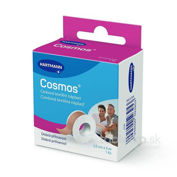 COSMOS Cievková pevná náplasť fixačná z textilnej tkaniny (2,5cmx5m) - 1 ks