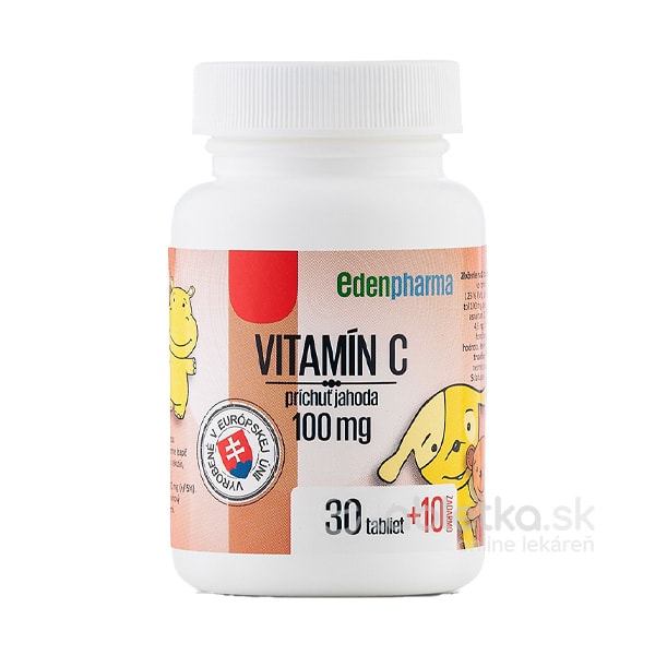 E-shop EDENPharma VITAMÍN C 100 mg príchuť jahoda tbl 30+10 zadarmo