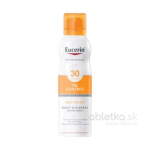 Eucerin Sun Sensitive Protect SPF30 Dry Touch sprej na opaľovanie 200ml chráni pred slnkom, povrch zostáva suchý.