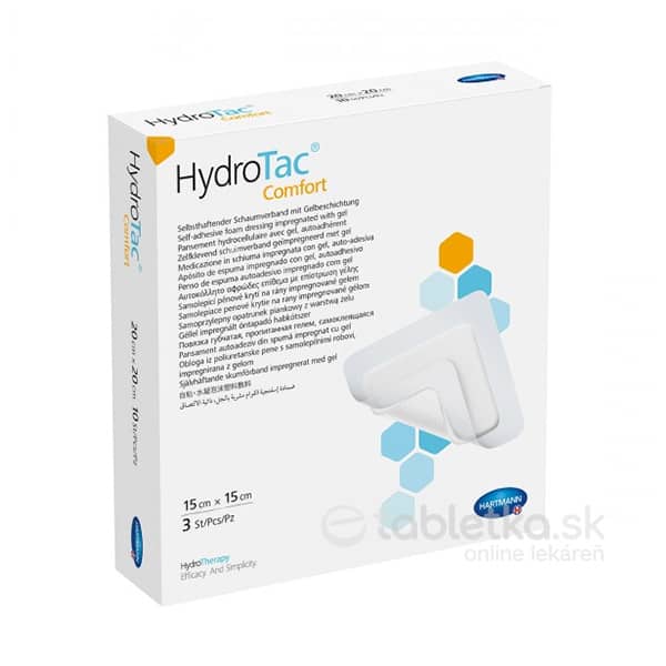 HydroTac Comfort - krytie na rany penove hydropol. impregnovane gélom, samolepiace (15x15 cm) 3 ks