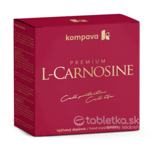 Doplnok Kompava Premium L-Carnosine je v červenej krabičke so zlatými a bielymi prvkami značky.