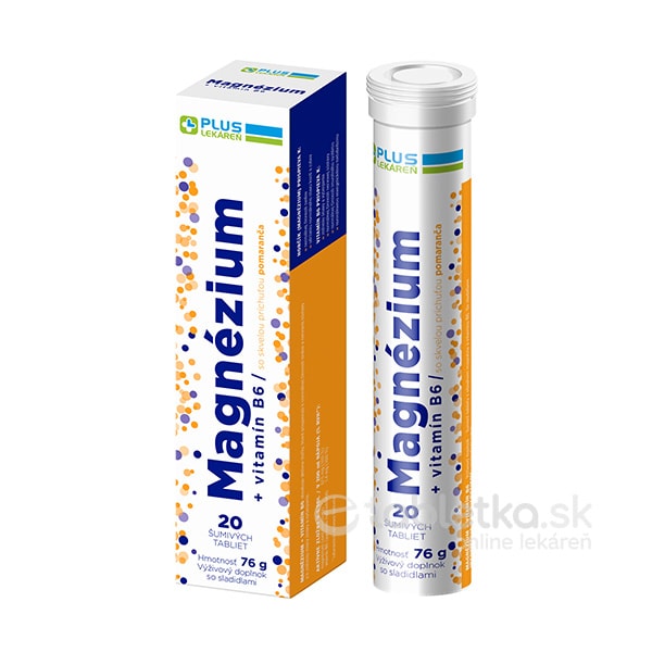 PLUS LEKÁREŇ Magnézium + vitamín B6 pomaranč 20 šumivých tabliet