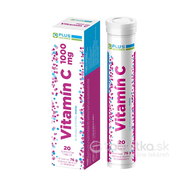 PLUS LEKÁREŇ Vitamín C 1000 mg príchuť malina 20 tabliet