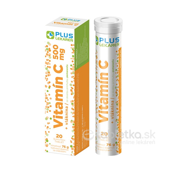 E-shop PLUS LEKÁREŇ Vitamín C 500mg + vláknina 20 šumivých tabliet