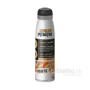 150ml sprej PREDATOR FORTE REPELENT DEET 24,9 % so slovenským označením je určený na odpudzovanie komárov a kliešťov.