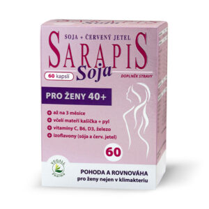 Balenie SARAPIS Soja 60 kapsúl, doplnok výživy pre ženy nad 40 rokov, obsahuje sóju, ďatelinu a vybrané vitamíny.