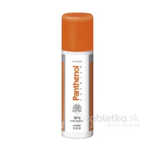Plechovka SWISS Panthenol PREMIUM 10% pena 125+25ml zadarmo s oranžovým vrchnákom a bielou etiketou na bielom pozadí.