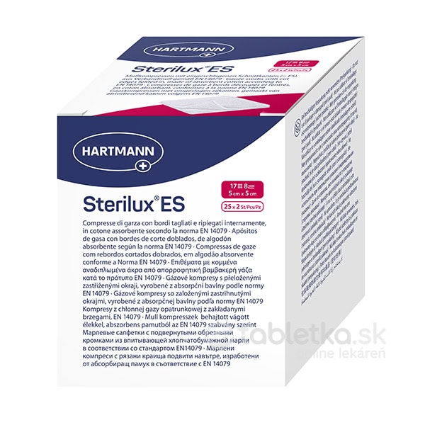 STERILUX ES STER. kompres sterilný, 17 vlákien 8 vrstiev (5x5 cm) 25x2 (50 ks)