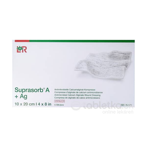 SUPRASORB A+AG KRYTIE NA RANY kalciumalginátové kompresy antimikrobiálne (10x20 cm) 1x5 ks