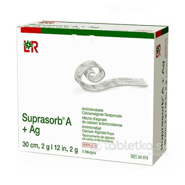SUPRASORB A+AG TAMPONÁDA kalciumalginátová antimikrobiálna (30 cm/2 g) 1x5 ks