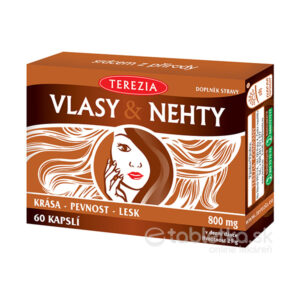 Balenie TEREZIA VLASY & NECHTY 60 kapsúl s ilustráciou ženy, výživový doplnok s biotínom na vlasy a nechty.