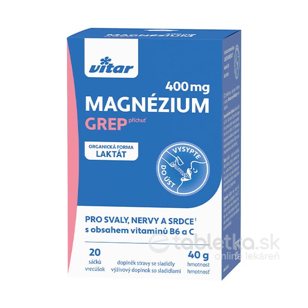 VITAR Magnézium 400 mg + vitamíny B6 a C vrecúška s príchuťou grepu 20 ks