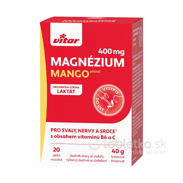 VITAR Magnézium 400 mg + vitamíny B6 a C vrecúška s príchuťou manga 20 ks