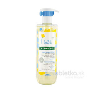 Fľaša 500 ml KLORANE BEBE jemného umývacieho gélu s nechtíkom na vlasy a telo, určeného pre detskú pokožku a vlasy.