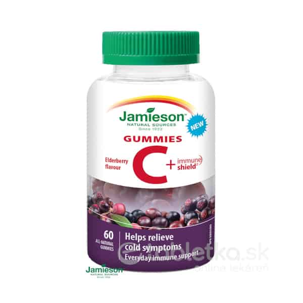 Jamieson Vitamín C + Immune shield gummies s príchuťou baza 60 tbl