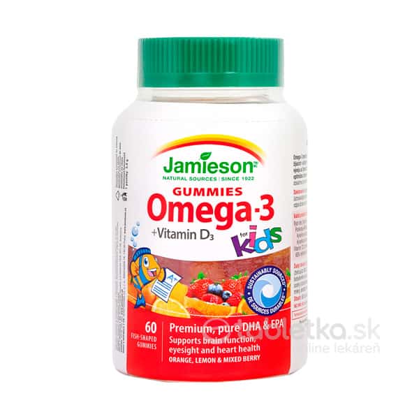 Jamieson Omega-3 Kids + vitamín D3 Gummies pektínové pastilky 60ks