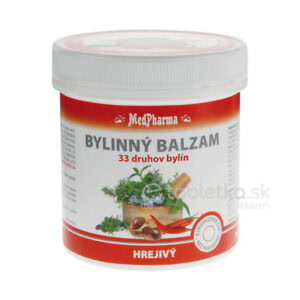 MedPharma BYLINNÝ BALZAM hrejivý, balzam, 250 ml, červený obal s bylinami a gaštanmi, 33 druhov bylín.