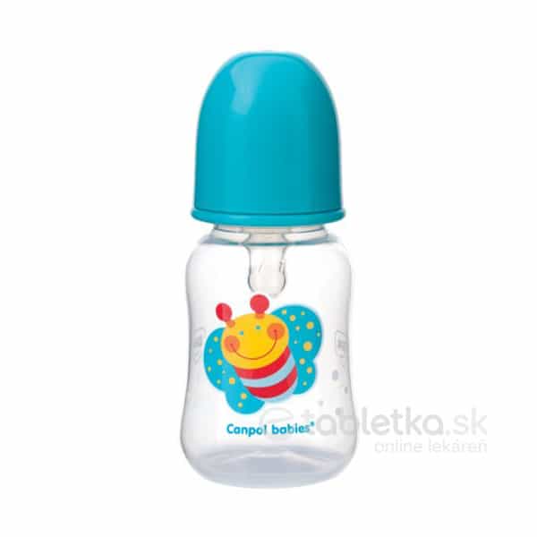 E-shop Canpol Babies Fľaša tvarovaná 125 ml plast, farebný motív, silikónový cumlík, 1 set