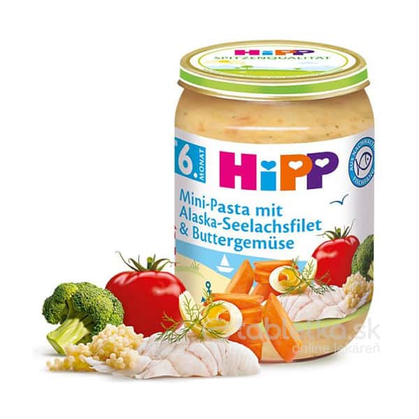 HiPP Príkrm Mini cestoviny s Aljašskou treskou v zelenine 5m+, 190g