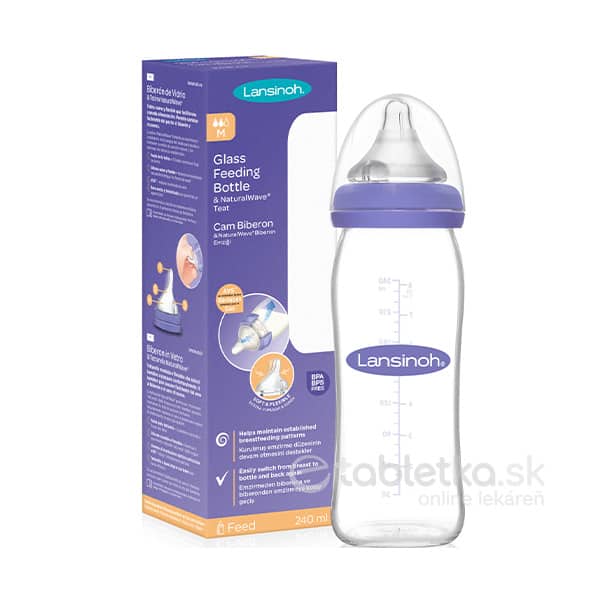 E-shop Lansinoh Sklenená dojčenská fľaša s NaturalWave cumľom 240 ml, 1 ks