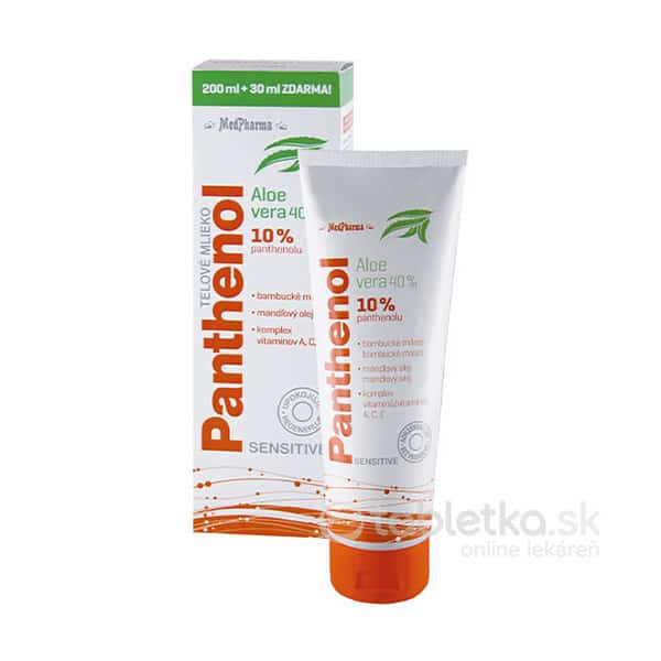 E-shop MedPharma PANTHENOL 10% TELOVÉ MLIEKO Sensitive, s Aloe vera, 200+30 ml zadarmo (230 ml)
