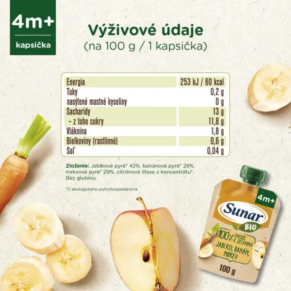 Sunar BIO Kapsička Jablko, banán, mrkva - energia
