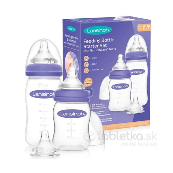 E-shop Lansinoh Štartovací set dojčenských fliaš (1ks 160 ml + 1ks 240 ml) + cumle NaturalWave 3 ks (S+M+F), 1 set