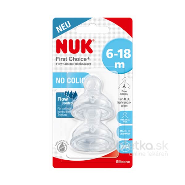 NUK FC+ náustok Flow Control silikónový cumlík, 6-18m, no-colic, 2 ks