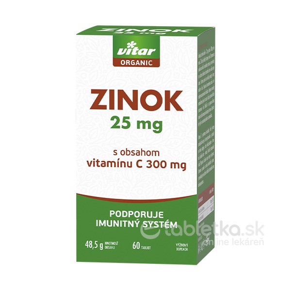 Vitar ORGANIC Zinok 25mg s obsahom vitamínu C 60tbl