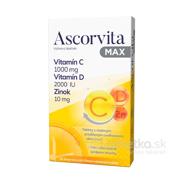 Ascorvita MAX vitamín C, D a zinok 30 tabliet