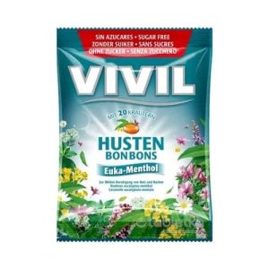 VIVIL BONBONS HUSTEN drops s eukalyptovo-mentolovou príchuťou s 20 bylinami, bez cukru 60 g