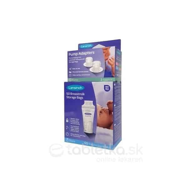 LANSINOH Sáčky na skladovanie materského mlieka 50 ks + darček (adaptér na odsávanie do sáčkov 2 ks), 1 set