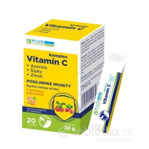 PLUS LEKÁREŇ Komplex vitamín C+acerola+šípky+zinok vrecúška s príchuťou pomaranča 20 kusov