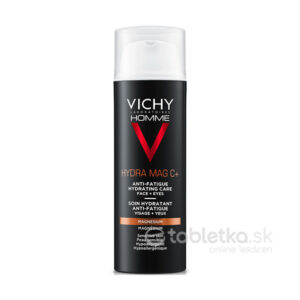 VICHY Homme Hydra Mag C+ hydratačný krém pre mužov 50ml v čiernej fľaši, s horčíkom a vitamínom C, na tvár a očné okolie.