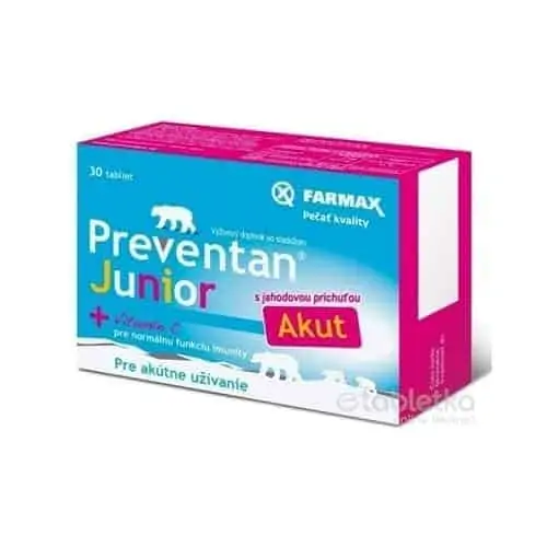 FARMAX Preventan Junior Akut + vitamín C s jahodovou príchuťou 30 tbl