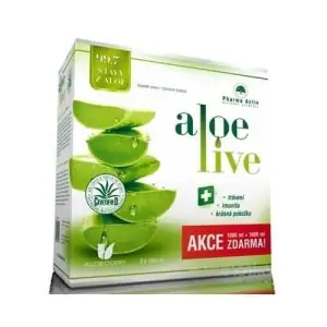 Pharma Activ AloeLive AKCIA šťava z aloe 99,7% (1+1 zadarmo) 2×1000 ml (2000 ml), 1×1 set