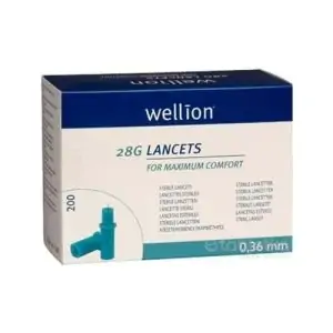Wellion LANCETS 28G – Lanceta sterilná 1×200 ks ( priemer 0,36mm)